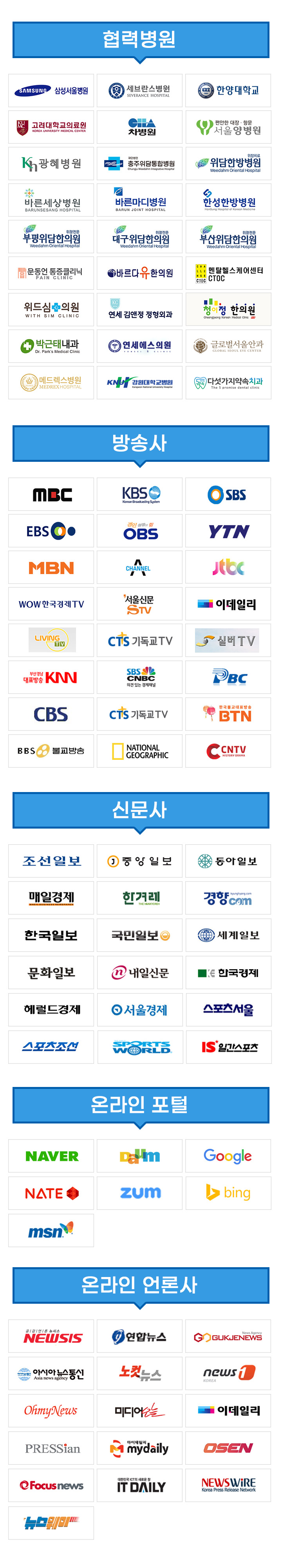 협력병원, 방송사, 신문사, 온라인 포털, 온라인 언론사